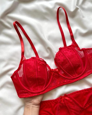 Elegant Red & White Bra Panty Set