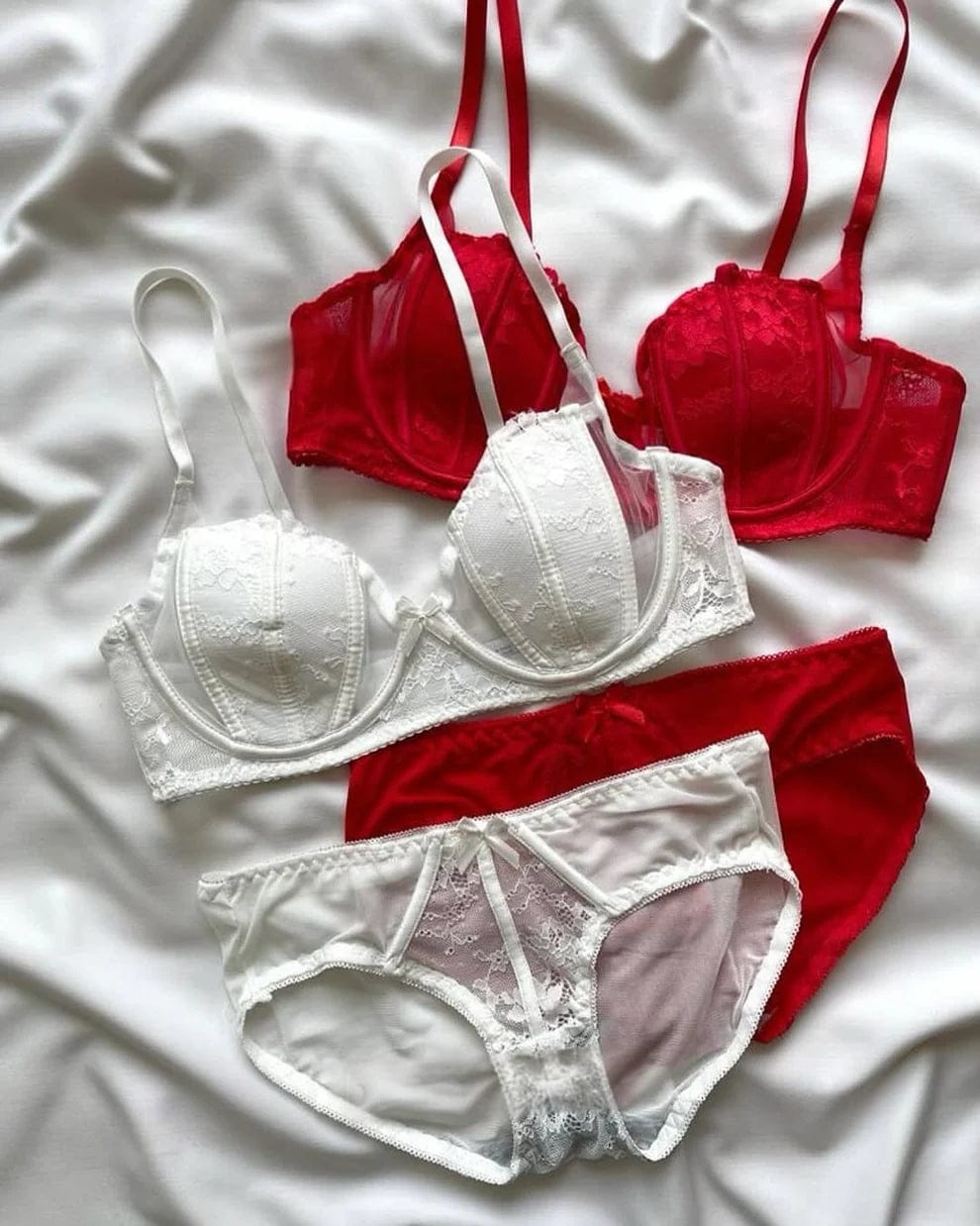 Elegant Red & White Bra Panty Set